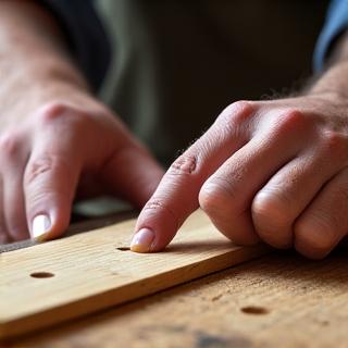 Tischler bei der präzisen Arbeit an einer Holzverbindung.